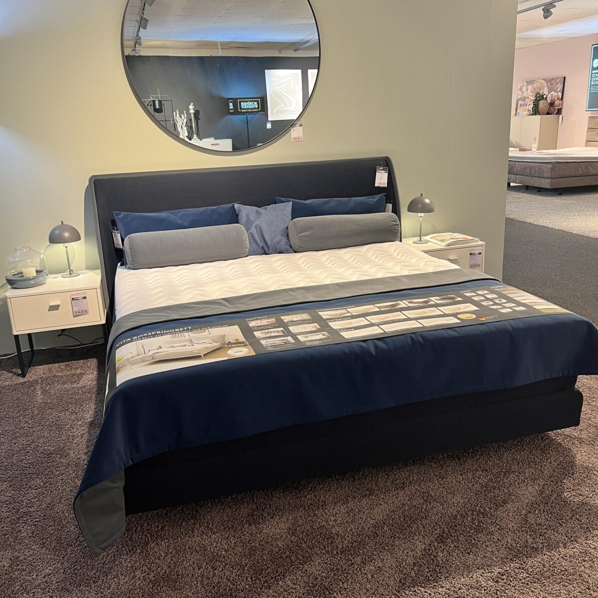 SCHÖNER WOHNEN-Kollektion Boxspringbett VITA Dunkelblau Kopfteil 515 – Sofort verfügbar!