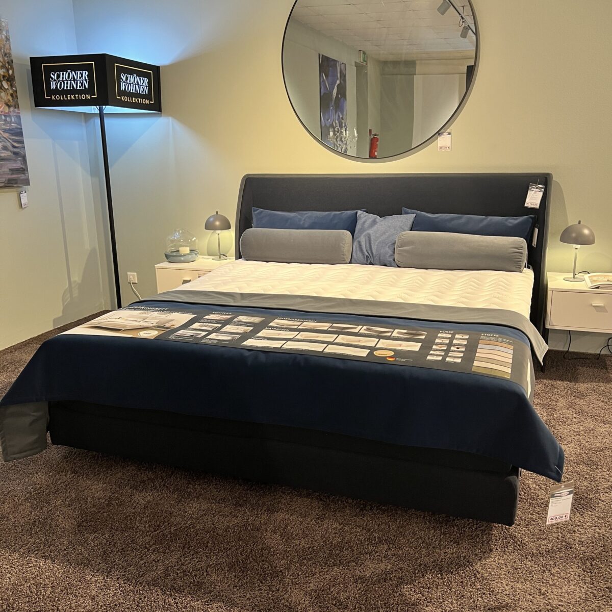 SCHÖNER WOHNEN-Kollektion Boxspringbett VITA Dunkelblau Kopfteil 515 – Sofort verfügbar!