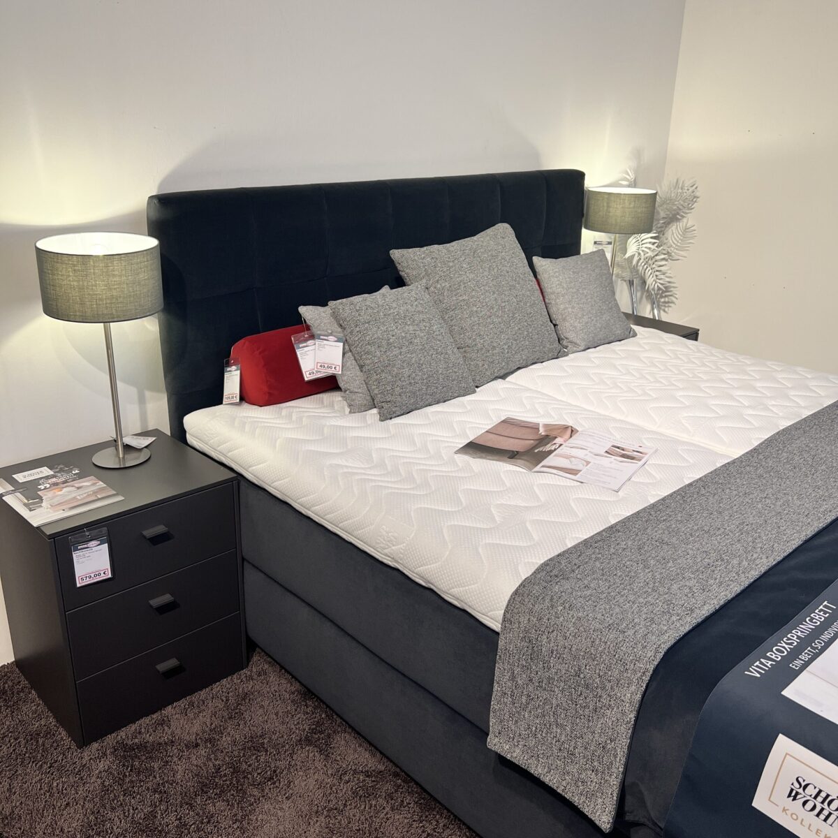 SCHÖNER WOHNEN-Kollektion Boxspringbett VITA Anthrazit Kopfteil 515 – sofort verfügbar!