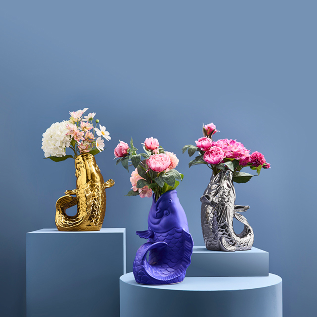 WERNS® Vase BLUBB 1 WERNS® Vase BLUBB keramik blau, gold, silber