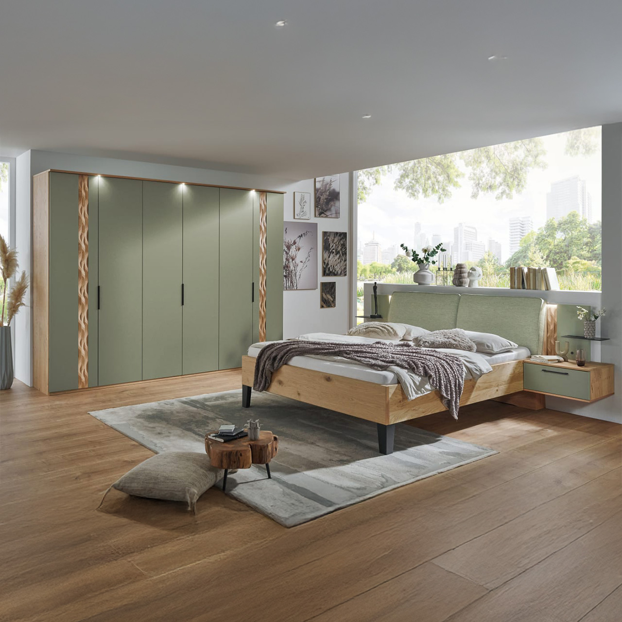 Schlafzimmer TL 3211 in Balkeneiche / Lack Jungle Green