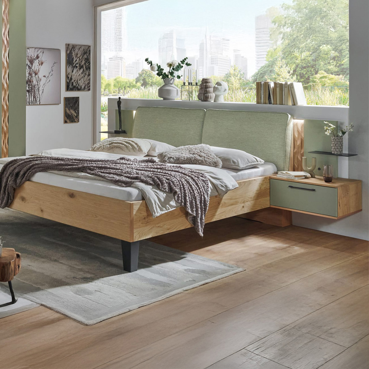 Schlafzimmer TL 3211 in Balkeneiche / Lack Jungle Green