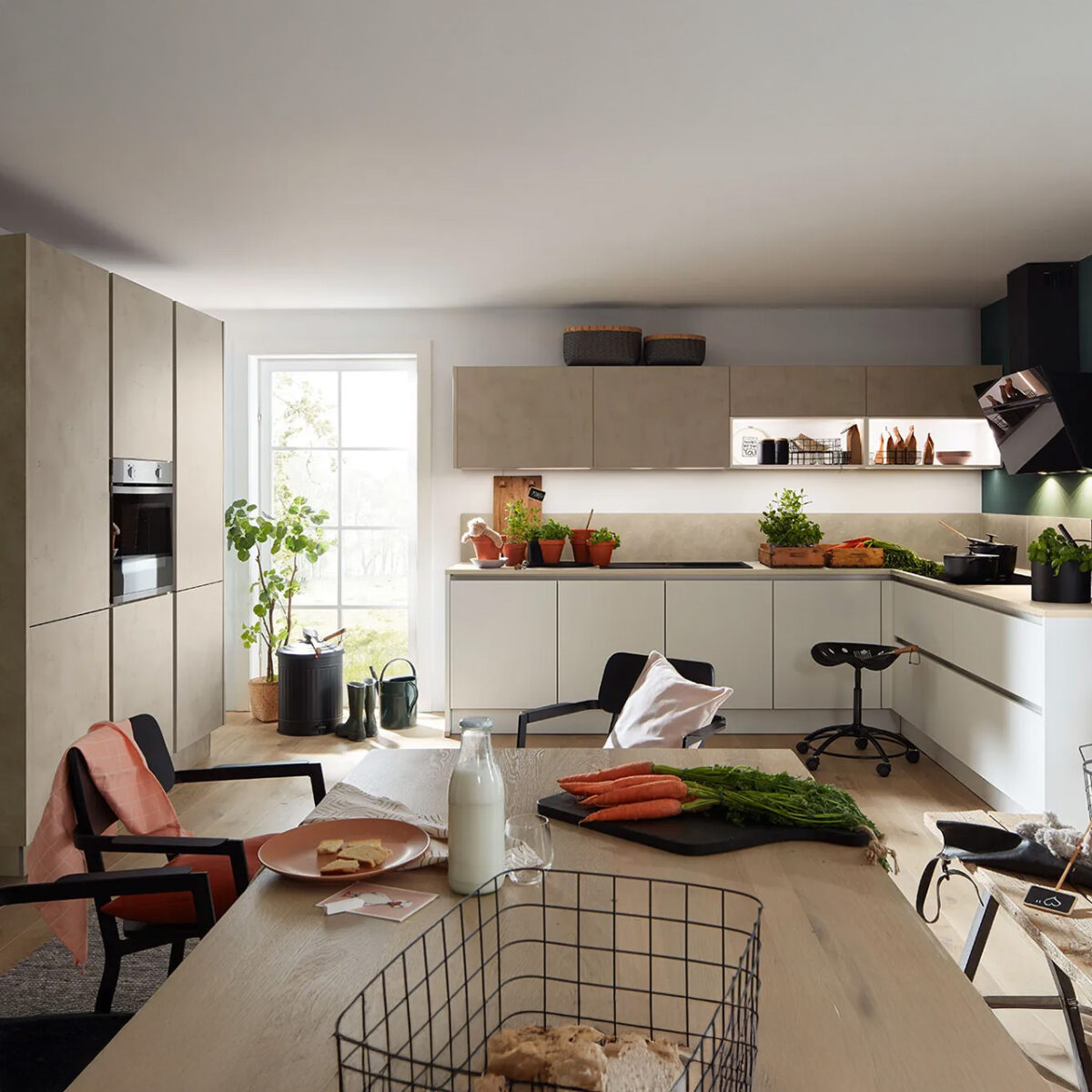 Nolte Küche PERFECT PLUS Weiss softmatt – LUCCA Zement Achatgrau