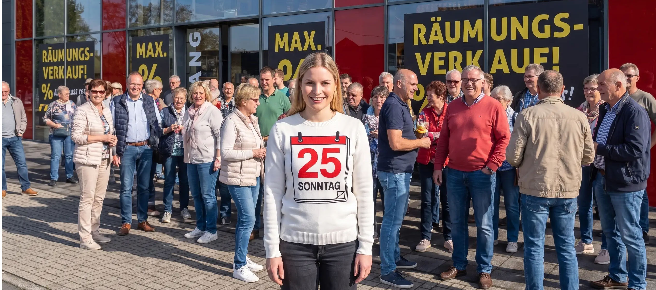 Bei unserem Räumungsverkauf können Sie auch am Sonntag sparen. Denn jetzt Sonntag (25.10.26) ist verkaufsoffen! 1